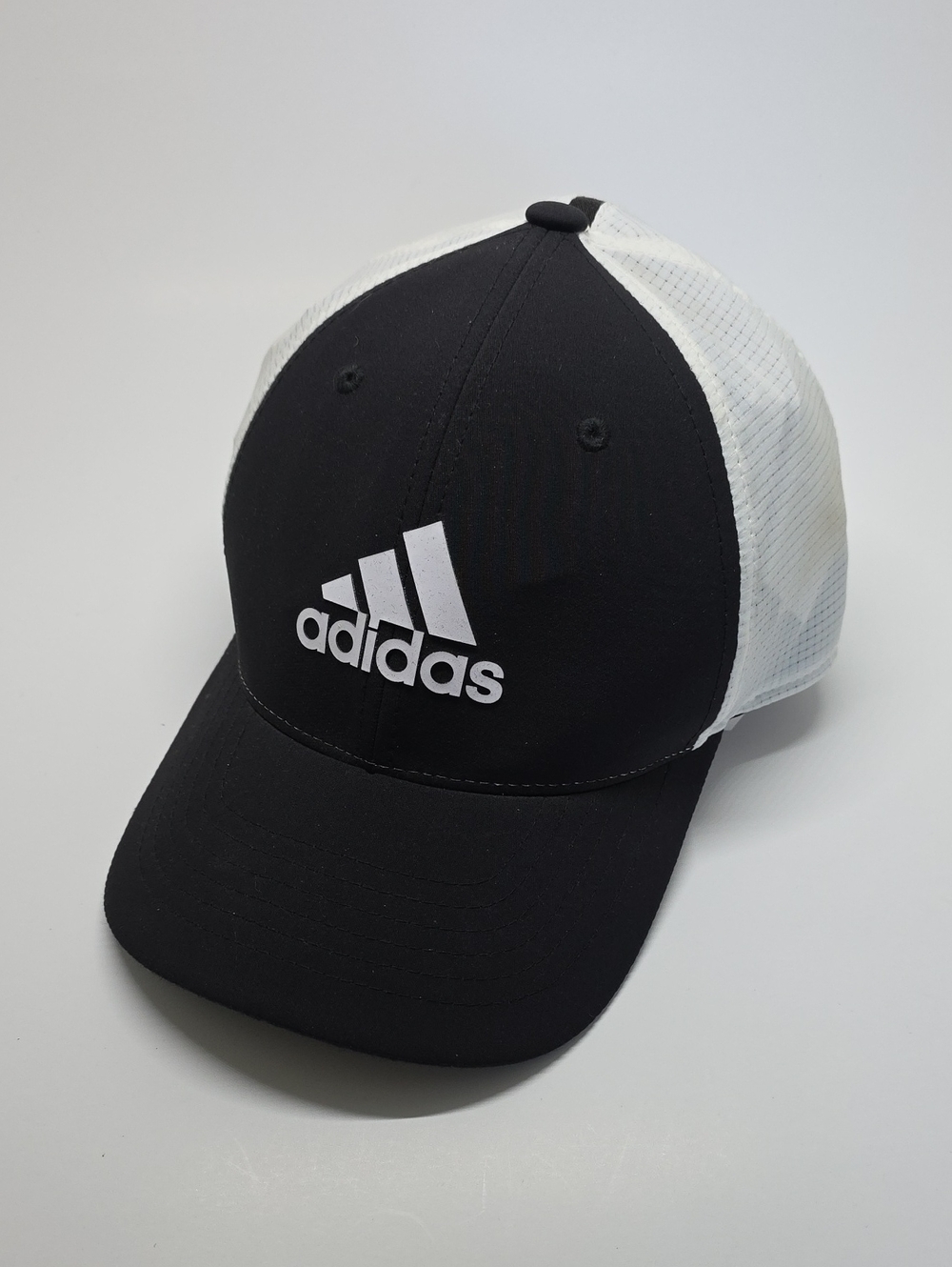 Adidas Black & White Fabric & Mesh Baseball Cap (Read Size Below) 23" L/XL